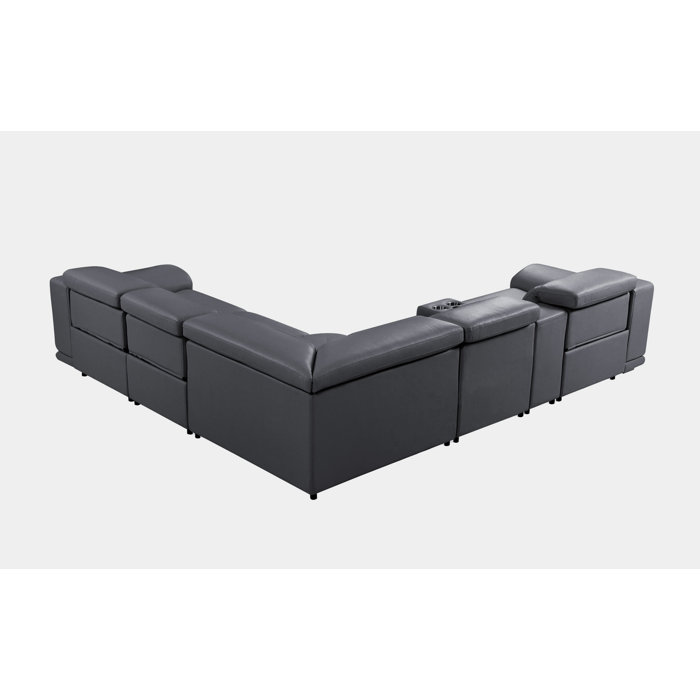 Wrought Studio Chafic 6 Piece Leather Power Reclining Sectional Wayfair